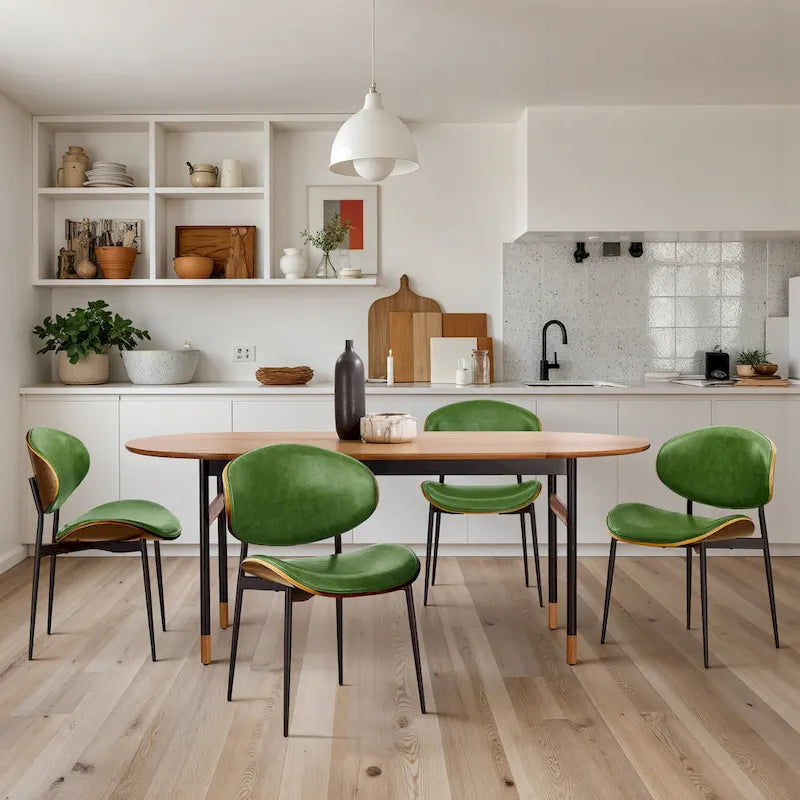 Art Leon - Lot de 4 chaises de salle à manger en bois et similicuir d'inspiration mi-siècle