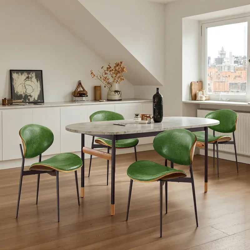 Art Leon - Lot de 4 chaises de salle à manger en bois et similicuir d'inspiration mi-siècle
