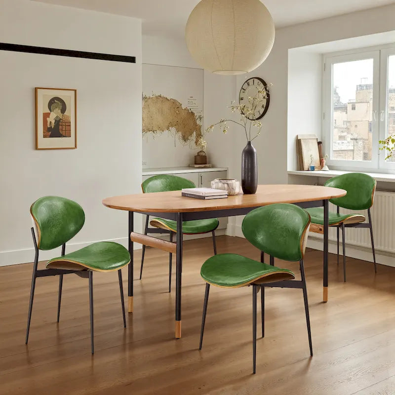Art Leon - Lot de 4 chaises de salle à manger en bois et similicuir d'inspiration mi-siècle