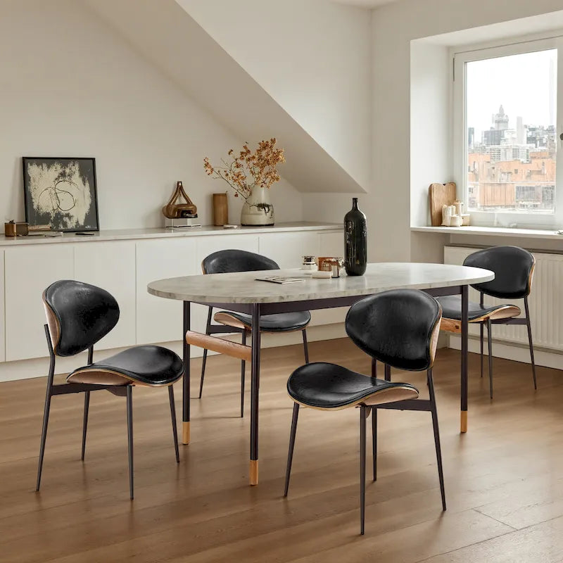 Art Leon - Lot de 4 chaises de salle à manger en bois et similicuir d'inspiration mi-siècle
