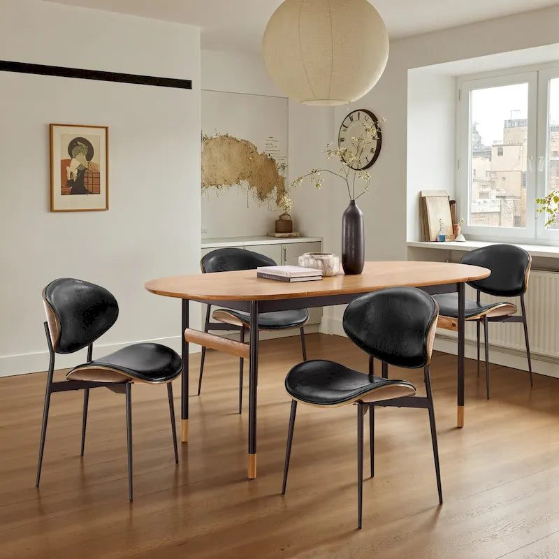Art Leon - Lot de 4 chaises de salle à manger en bois et similicuir d'inspiration mi-siècle