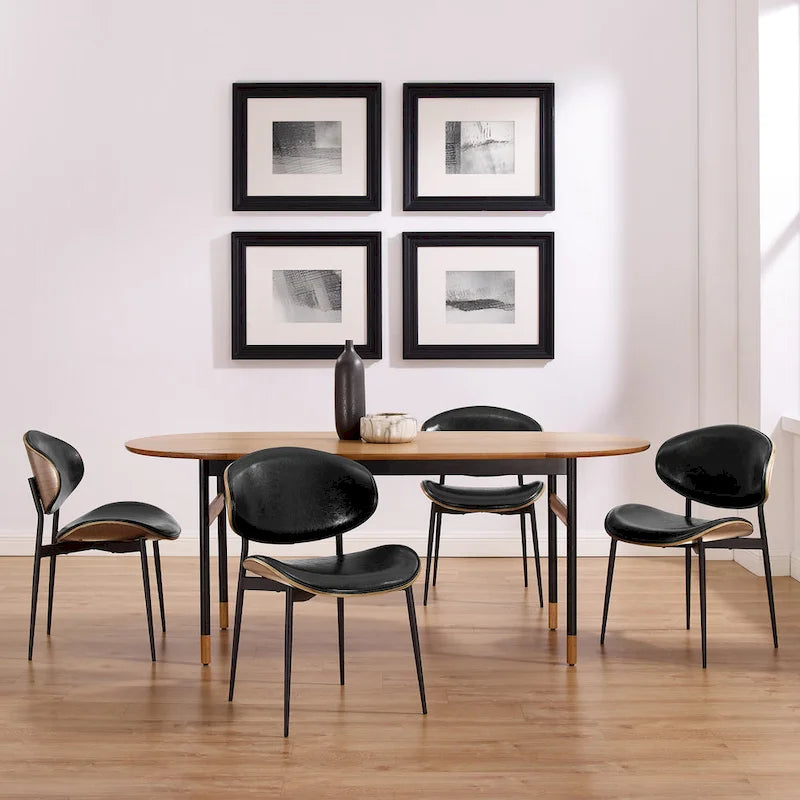 Art Leon - Lot de 4 chaises de salle à manger en bois et similicuir d'inspiration mi-siècle