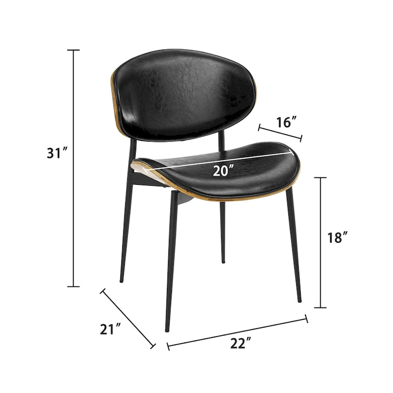 Art Leon - Lot de 4 chaises de salle à manger en bois et similicuir d'inspiration mi-siècle