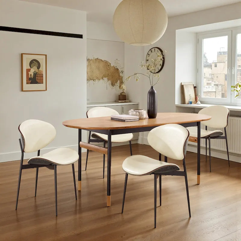 Art Leon - Lot de 4 chaises de salle à manger en bois et similicuir d'inspiration mi-siècle