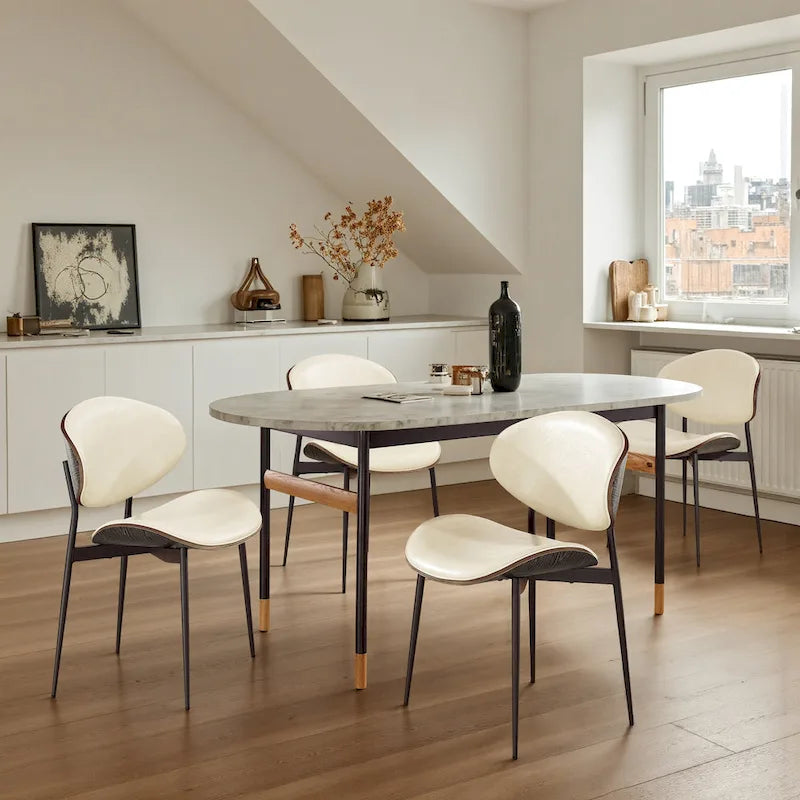 Art Leon - Lot de 4 chaises de salle à manger en bois et similicuir d'inspiration mi-siècle