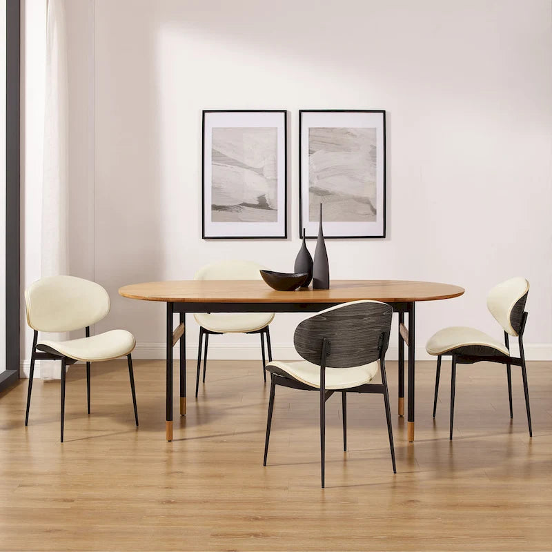 Art Leon - Lot de 4 chaises de salle à manger en bois et similicuir d'inspiration mi-siècle