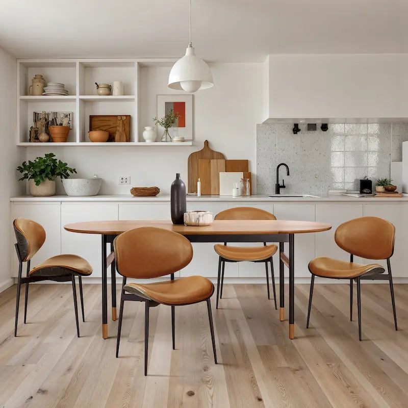 Art Leon - Lot de 4 chaises de salle à manger en bois et similicuir d'inspiration mi-siècle