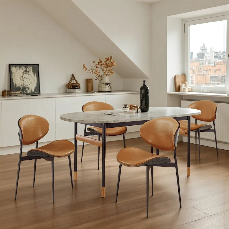 Art Leon - Lot de 4 chaises de salle à manger en bois et similicuir d'inspiration mi-siècle