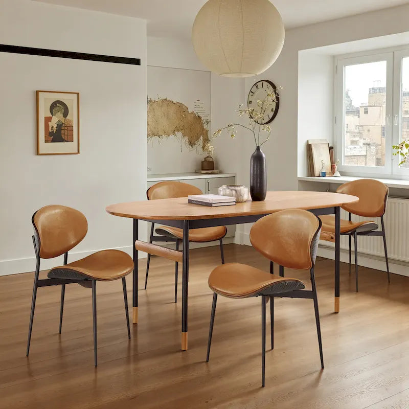 Art Leon - Lot de 4 chaises de salle à manger en bois et similicuir d'inspiration mi-siècle