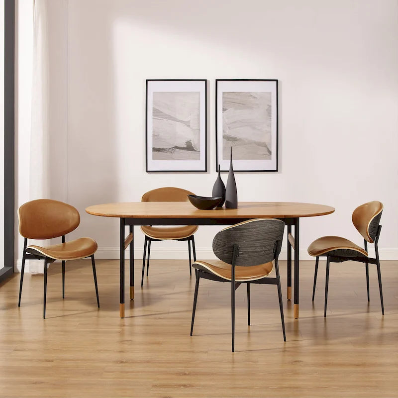 Art Leon - Lot de 4 chaises de salle à manger en bois et similicuir d'inspiration mi-siècle