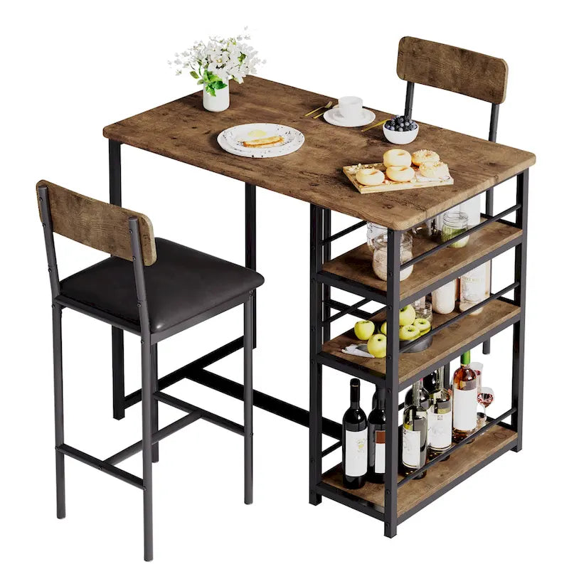 Dining Table Set for 2 with 3 Large Storage Shelves