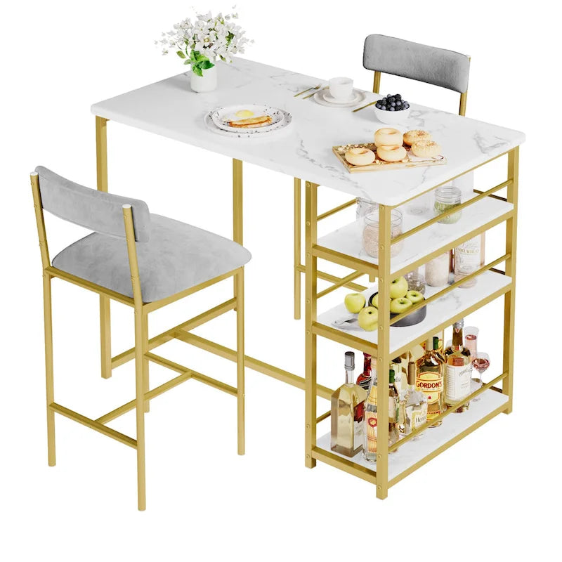 Ensemble table à manger pour 2 avec 3 grandes étagères de rangement