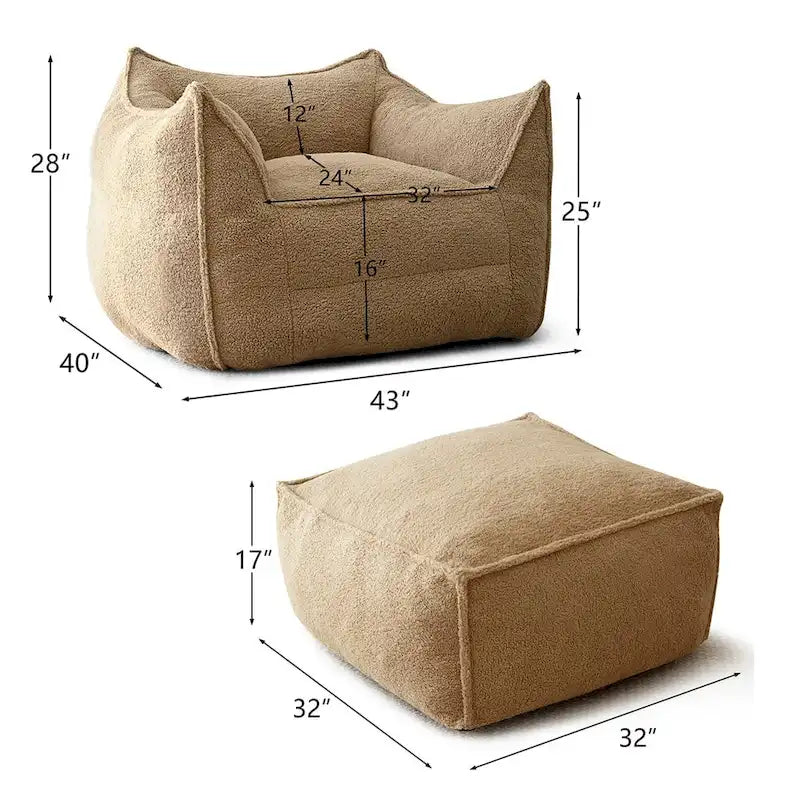 Canapé Paresseux Teddy Faux Tissu Canapé de Salon Fauteuil Poire avec Mousse à Mémoire de Forme