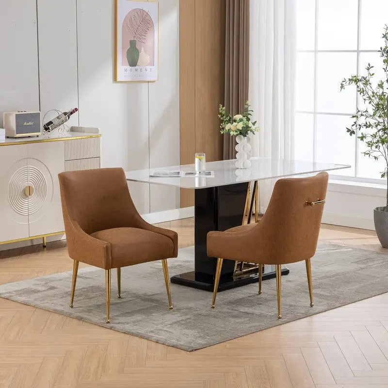 SEYNAR Chaise de salle à manger ou de coiffeuse moderne en cuir PU, style glamour, lot de 2 avec poignée arrière