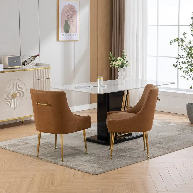 SEYNAR Chaise de salle à manger ou de coiffeuse moderne en cuir PU, style glamour, lot de 2 avec poignée arrière