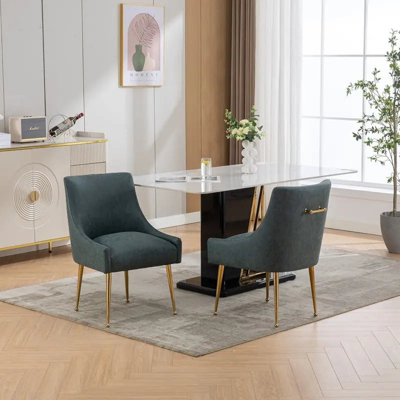 SEYNAR Chaise de salle à manger ou de coiffeuse moderne en cuir PU, style glamour, lot de 2 avec poignée arrière