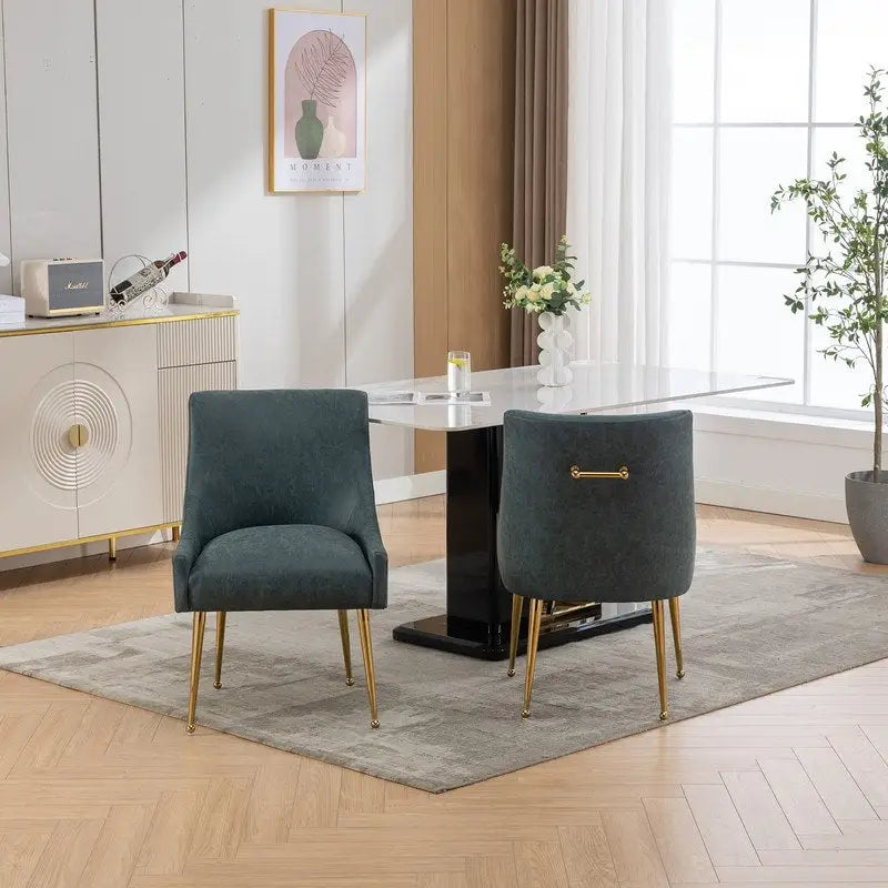 SEYNAR Chaise de salle à manger ou de coiffeuse moderne en cuir PU, style glamour, lot de 2 avec poignée arrière