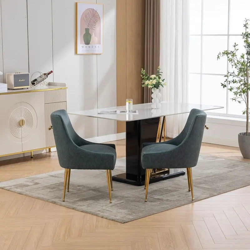 SEYNAR Chaise de salle à manger ou de coiffeuse moderne en cuir PU, style glamour, lot de 2 avec poignée arrière