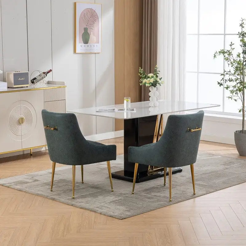 SEYNAR Chaise de salle à manger ou de coiffeuse moderne en cuir PU, style glamour, lot de 2 avec poignée arrière