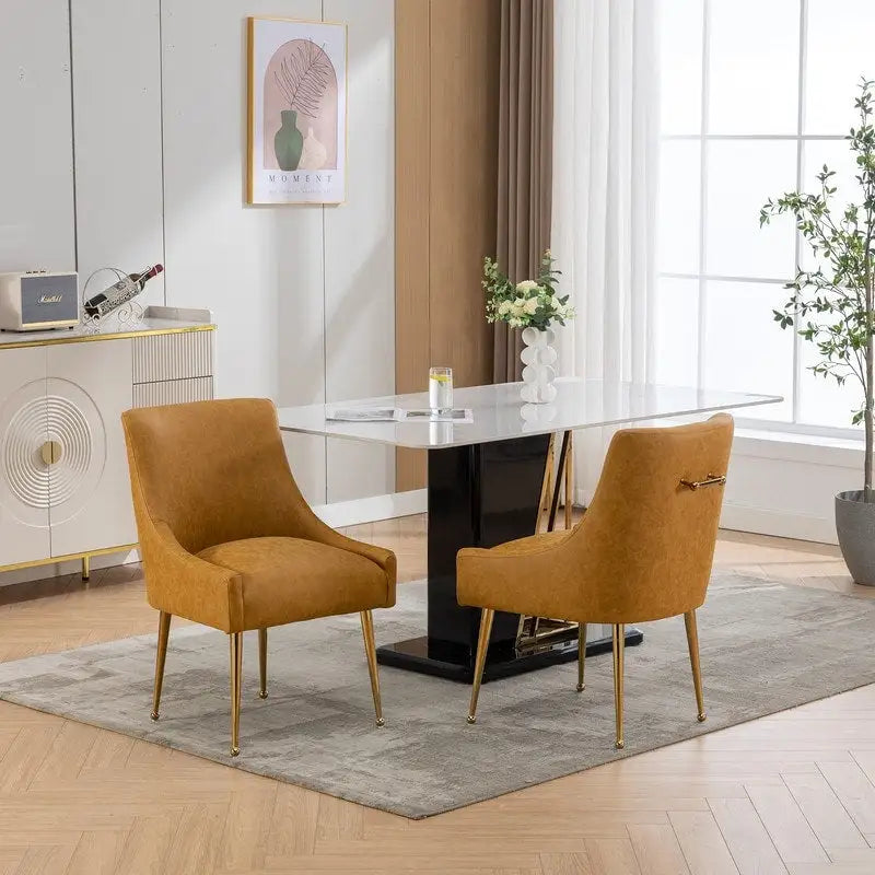 SEYNAR Chaise de salle à manger ou de coiffeuse moderne en cuir PU, style glamour, lot de 2 avec poignée arrière