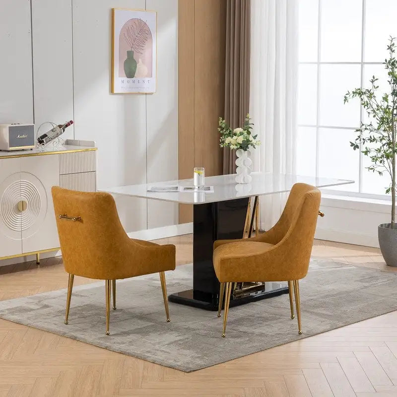 SEYNAR Chaise de salle à manger ou de coiffeuse moderne en cuir PU, style glamour, lot de 2 avec poignée arrière