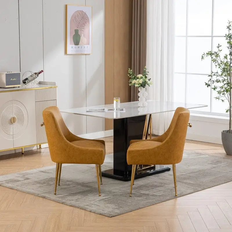 SEYNAR Chaise de salle à manger ou de coiffeuse moderne en cuir PU, style glamour, lot de 2 avec poignée arrière