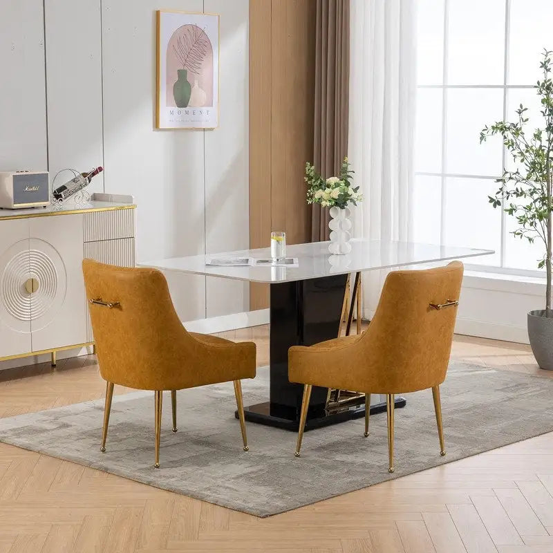 SEYNAR Chaise de salle à manger ou de coiffeuse moderne en cuir PU, style glamour, lot de 2 avec poignée arrière