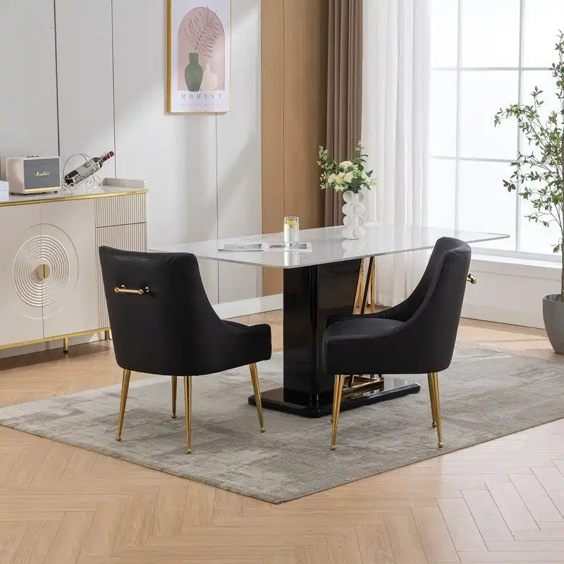 SEYNAR Chaise de salle à manger ou de coiffeuse moderne en cuir PU, style glamour, lot de 2 avec poignée arrière