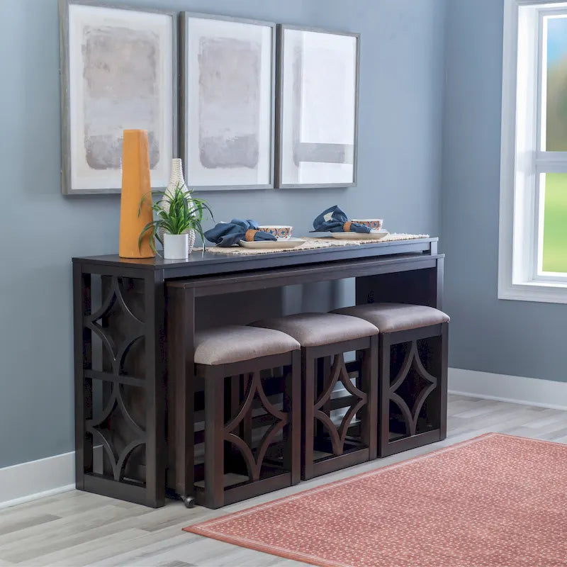 Console roulante gigogne Crewson Wood 2 pièces avec 3 tabourets