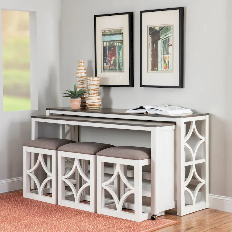 Console roulante gigogne Crewson Wood 2 pièces avec 3 tabourets
