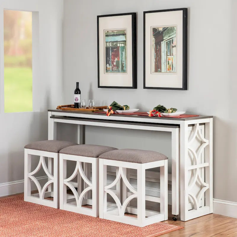 Console roulante gigogne Crewson Wood 2 pièces avec 3 tabourets