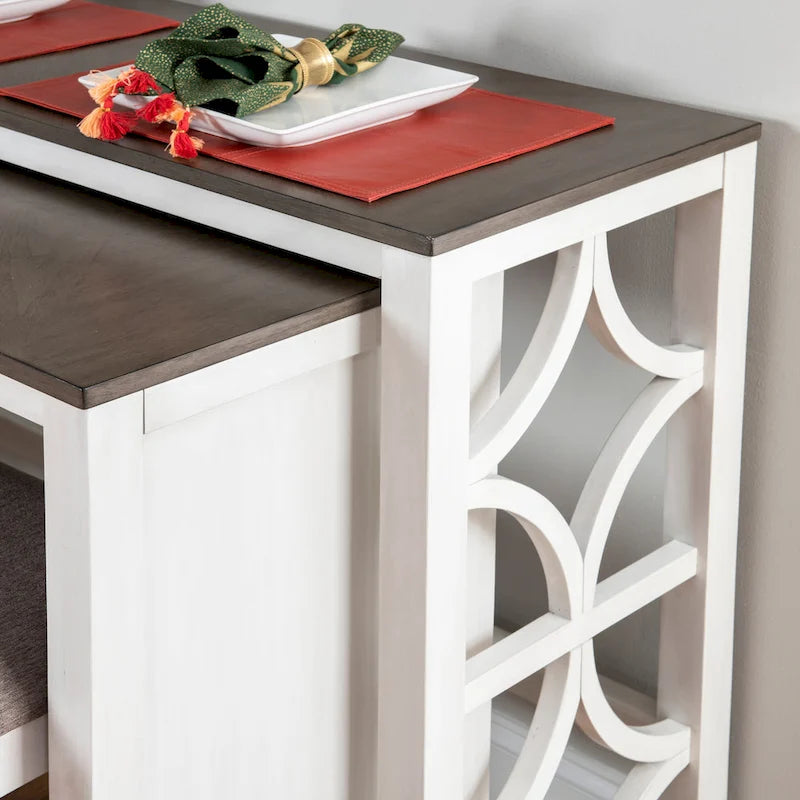 Console roulante gigogne Crewson Wood 2 pièces avec 3 tabourets