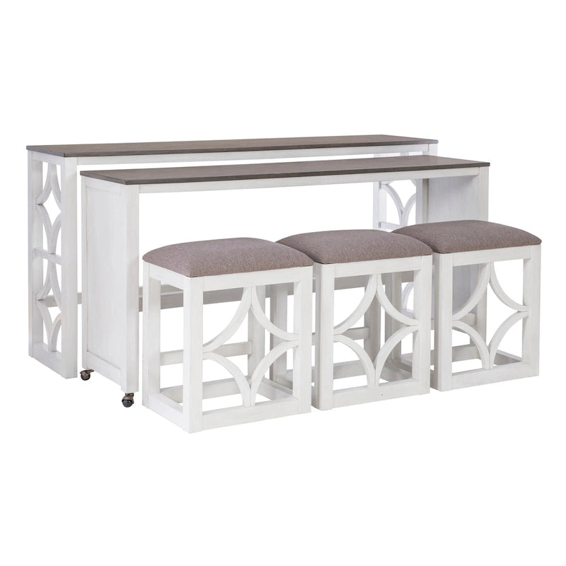 Console roulante gigogne Crewson Wood 2 pièces avec 3 tabourets