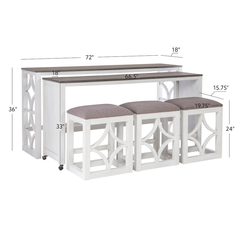 Console roulante gigogne Crewson Wood 2 pièces avec 3 tabourets