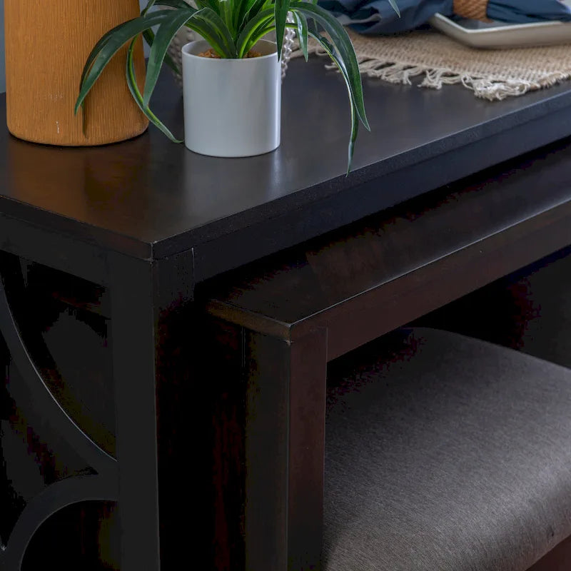 Console roulante gigogne Crewson Wood 2 pièces avec 3 tabourets