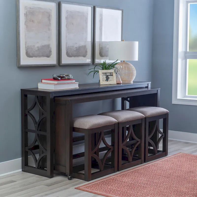 Console roulante gigogne Crewson Wood 2 pièces avec 3 tabourets