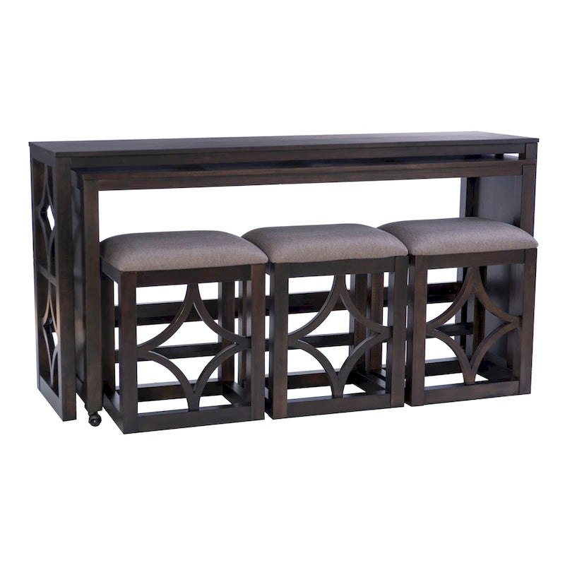 Console roulante gigogne Crewson Wood 2 pièces avec 3 tabourets