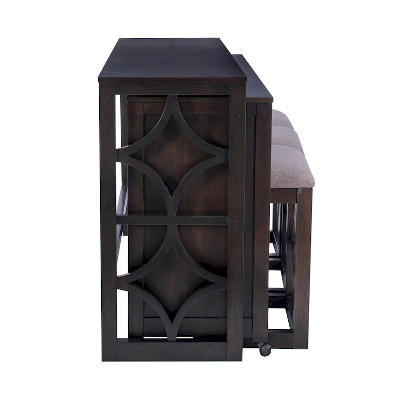 Console roulante gigogne Crewson Wood 2 pièces avec 3 tabourets