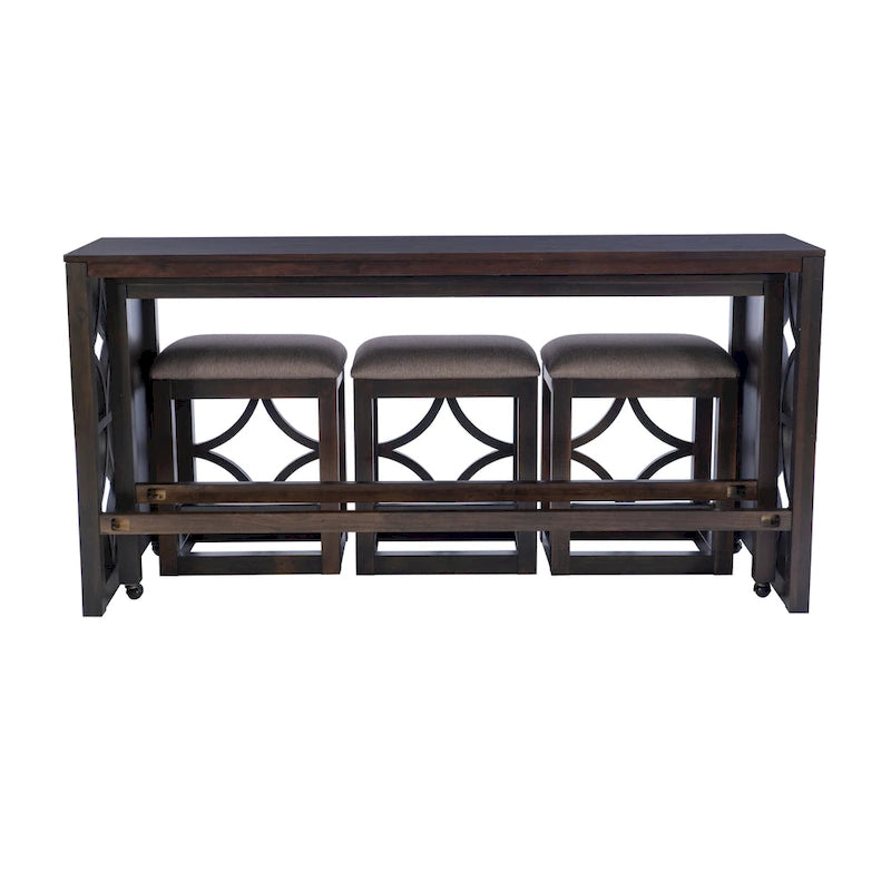 Console roulante gigogne Crewson Wood 2 pièces avec 3 tabourets
