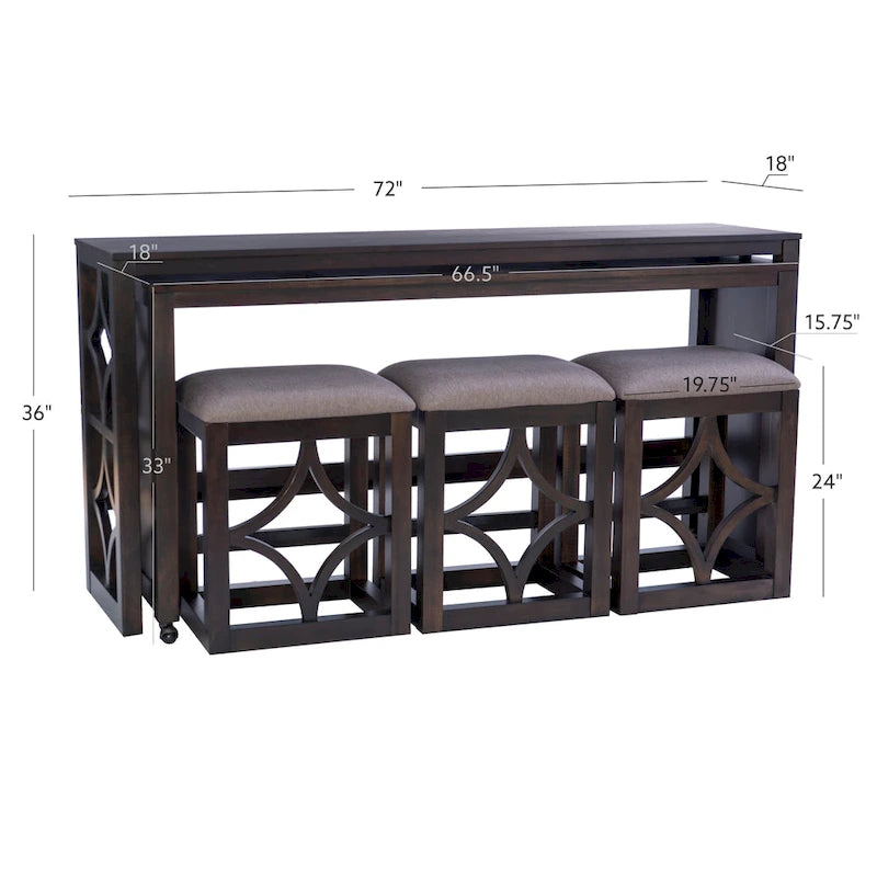 Console roulante gigogne Crewson Wood 2 pièces avec 3 tabourets