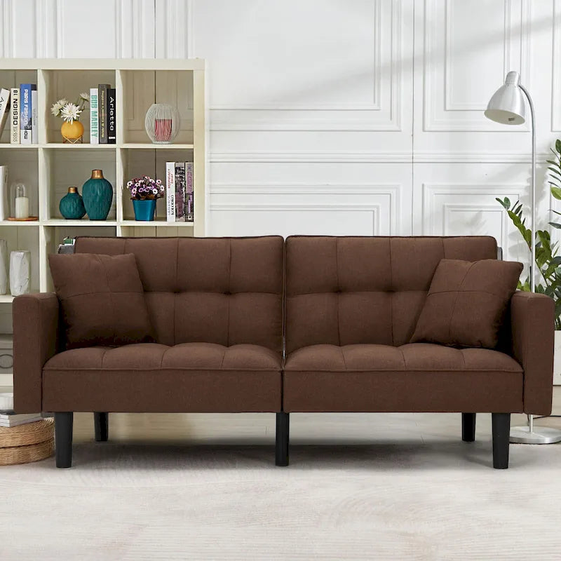 AVAWING 74 Canapé-lit futon convertible capitonné moderne avec 2 oreillers