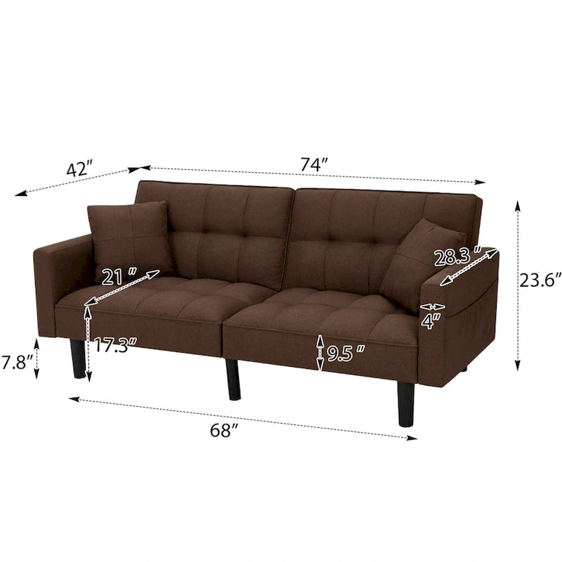 AVAWING 74 Canapé-lit futon convertible capitonné moderne avec 2 oreillers