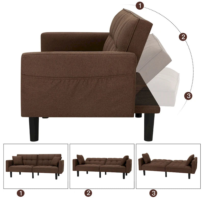 AVAWING 74 Canapé-lit futon convertible capitonné moderne avec 2 oreillers