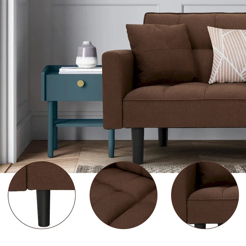 AVAWING 74 Canapé-lit futon convertible capitonné moderne avec 2 oreillers