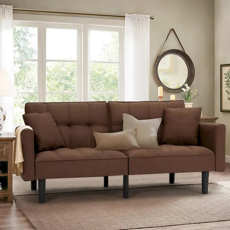 AVAWING 74 Canapé-lit futon convertible capitonné moderne avec 2 oreillers