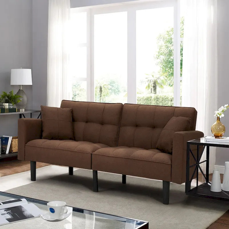 AVAWING 74 Canapé-lit futon convertible capitonné moderne avec 2 oreillers