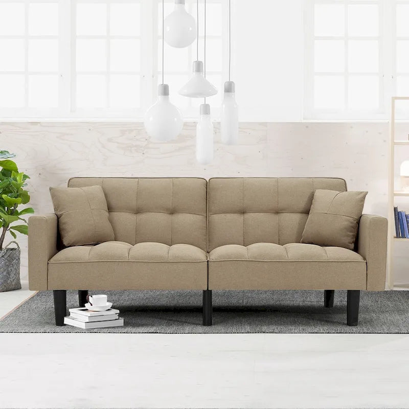 AVAWING 74 Canapé-lit futon convertible capitonné moderne avec 2 oreillers