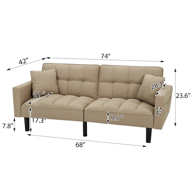AVAWING 74 Canapé-lit futon convertible capitonné moderne avec 2 oreillers