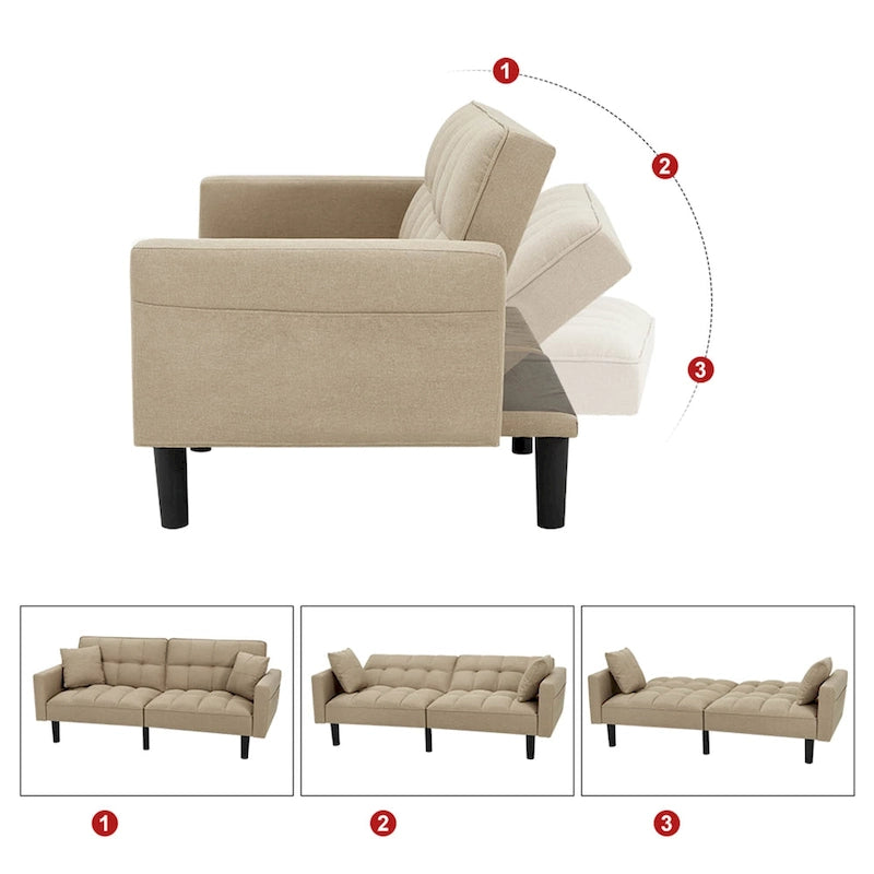 AVAWING 74 Canapé-lit futon convertible capitonné moderne avec 2 oreillers