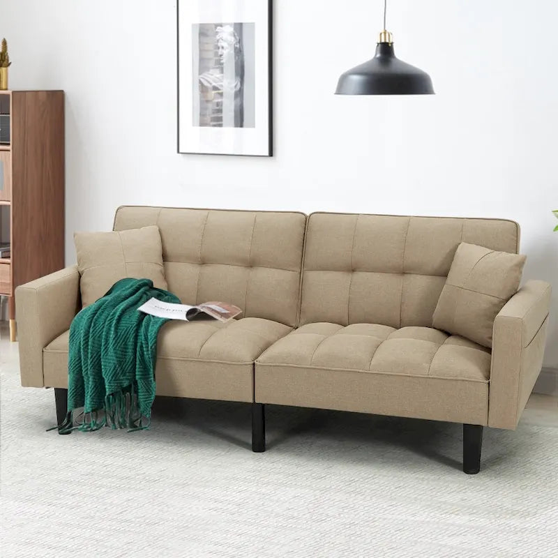AVAWING 74 Canapé-lit futon convertible capitonné moderne avec 2 oreillers